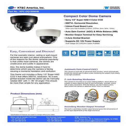 Specification Sheet for KPC-DQ100NHB