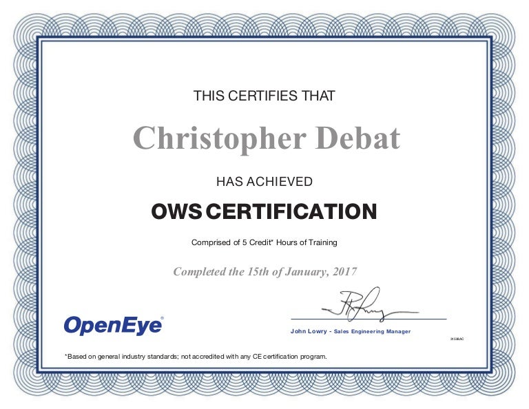 2017.01.15 OWS Certification Training Certificate Christopher Deb…