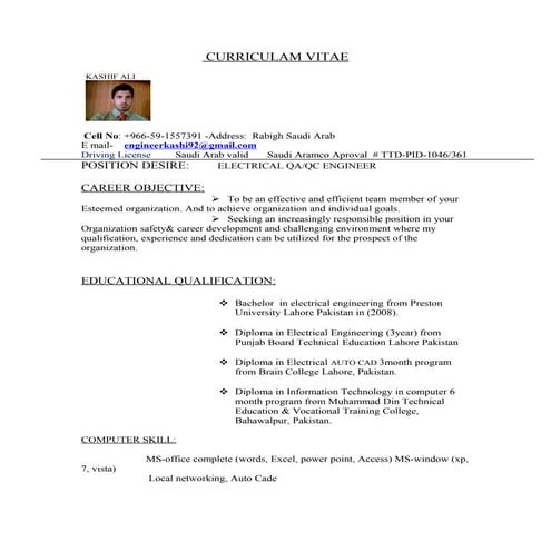 CV Electrical QA QC Engineer