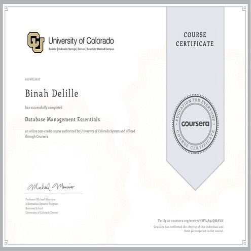 Certificat Dabase Management Essentials | PDF