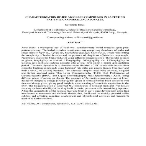 2.a OPTIMIZATION CHARACTERIZATION OF JEC ABSORBED COMPOUNDS IN LACTATING RATS...