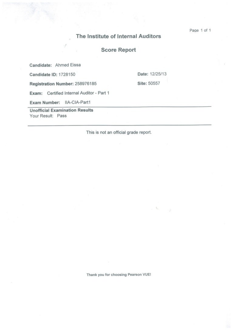 Cia Part One Score Report