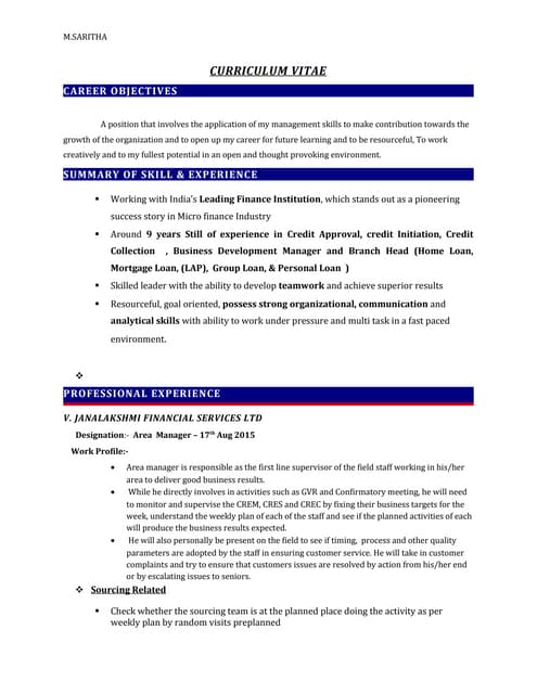 Saritha Resume Latest