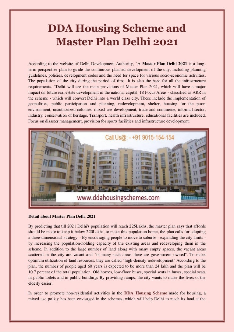 Dda housing scheme and master plan delhi 2021