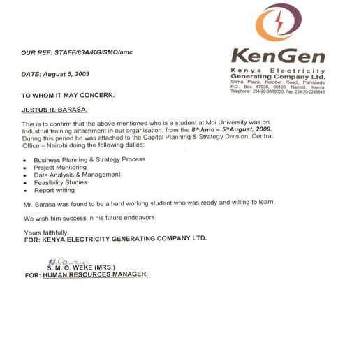 Kengen Recommendation Letter