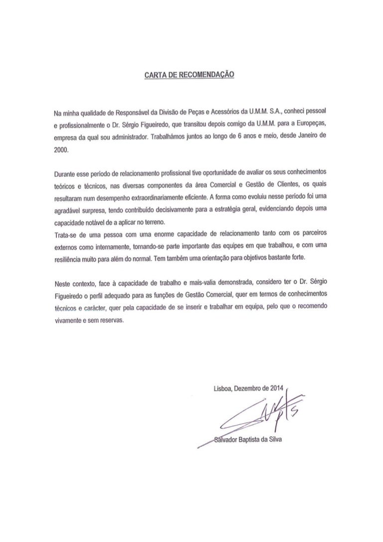 Carta Recomendação SBS