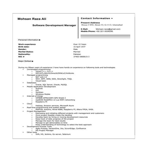 CV - Mohsan Raza Ali - Development Manager