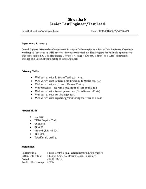 Testing Resume