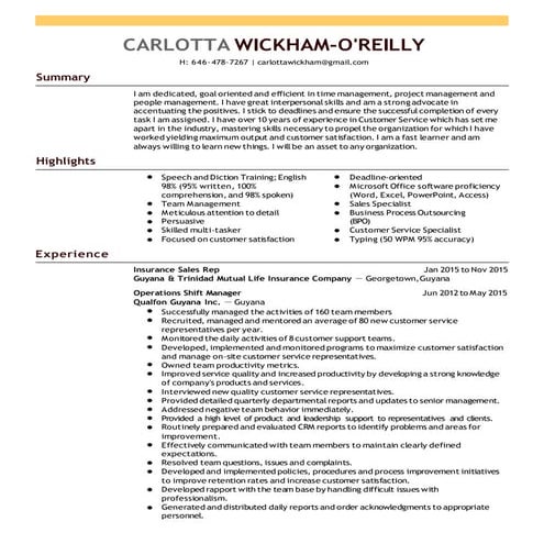 Resume - Carlotta Wickham-O'Reilly