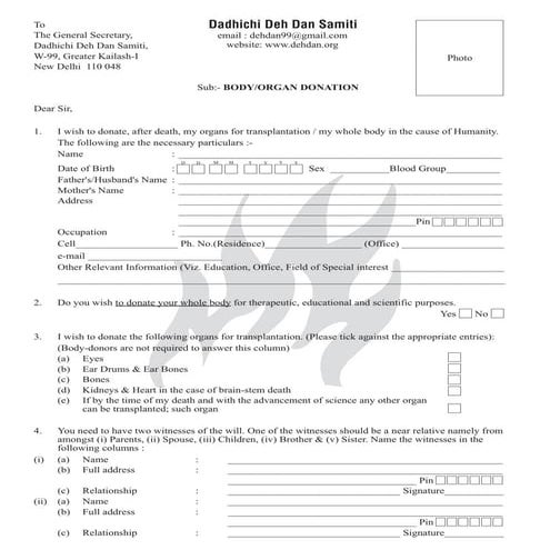 दधीचि देहदान समिति फॉर्म (अंग्रेजी)-Ddds donation-form-English 