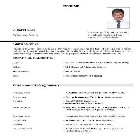 Instrument Engg Resume