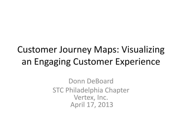 DDeBoard Customer Journey Maps: Visualizing an engaging customer experience STC Philadelphia Metro Chapter April 2013