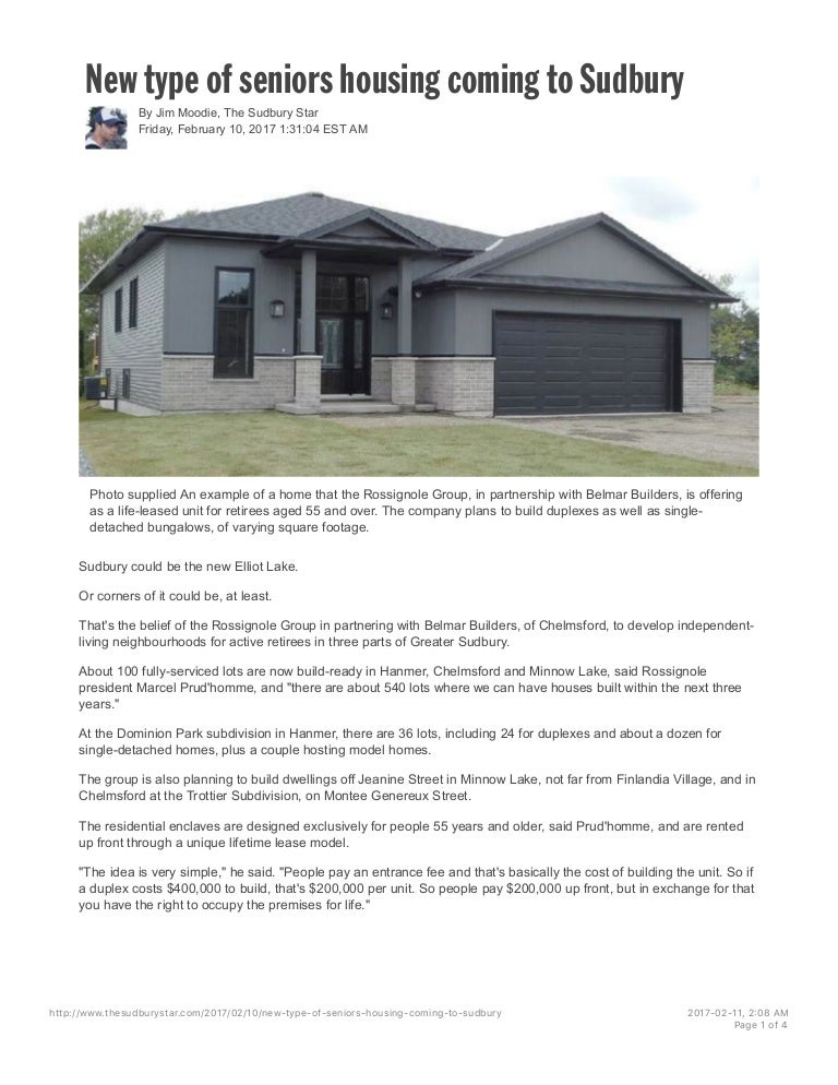 New type of seniors housing coming to Sudbury Sudbury Star1