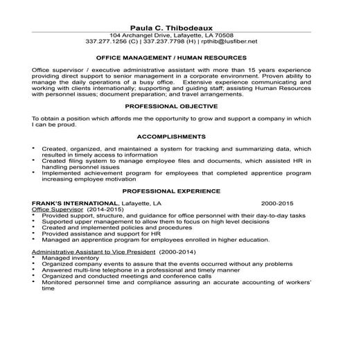 Paula Thibodeaux Resume