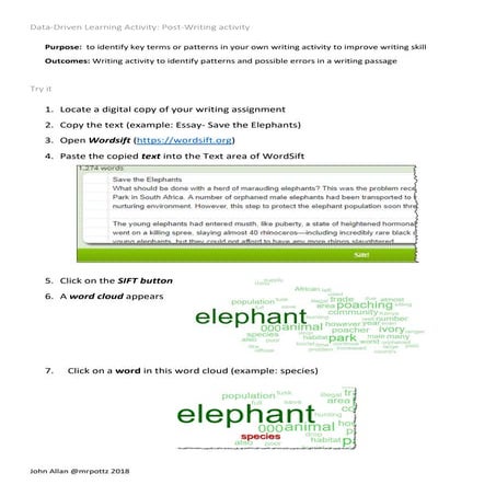 DDL WordSift Activity 8- Identify patterns in personal writing