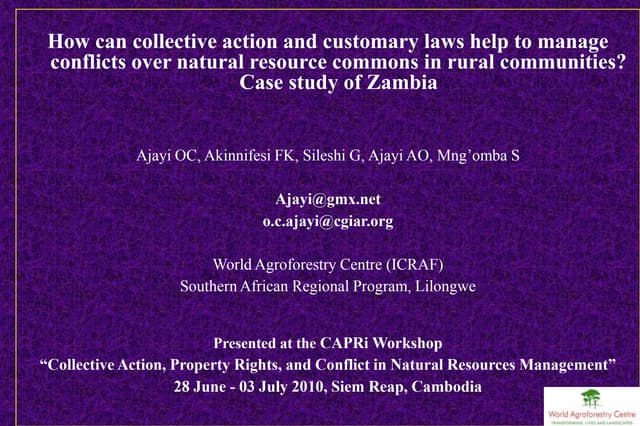 How can collective action and customary laws help to manage conflicts over natural resource commons in rural communities? Case study of Zambia