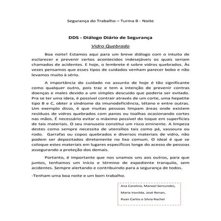 Exemplo de como elaborar uma DDS | DOCX