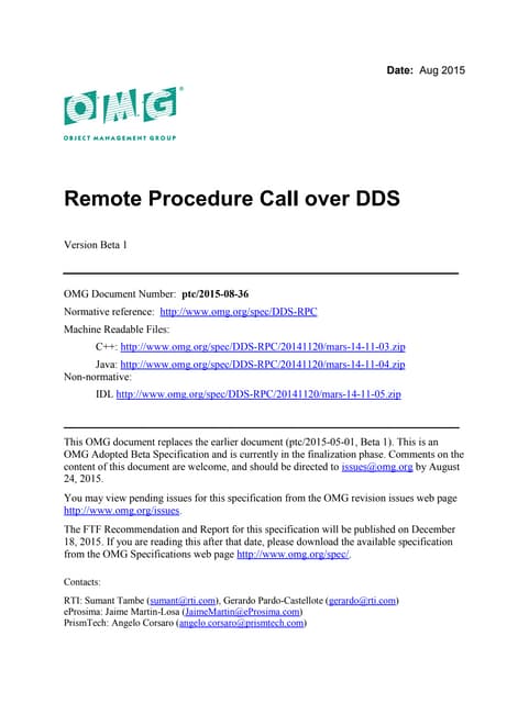 RPC over DDS Beta 1