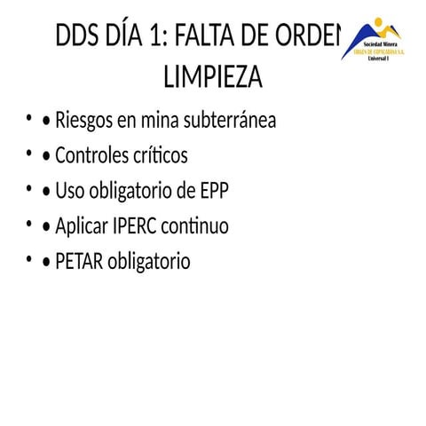 DDS_COMPLETO_MINA_SUBTERRANEA DIALOGOS DE SEGURIDAD | PPTX