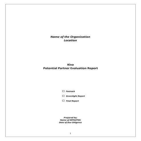 Kiva Due Diligence Template