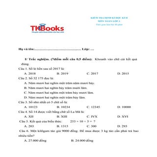 Đề số 1 kiểm tra môn Toán học kỳ 2 ...