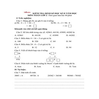 Đề số 2 kiểm tra môn Toán học kỳ 2 ...