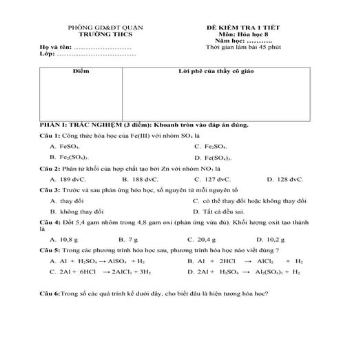 Đề kiểm tra hóa học de 3