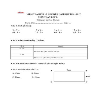 Đề số 3 kiểm tra môn Toán học kỳ 2 ...