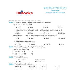 Đề số 4 kiểm tra môn Toán học kỳ 1 ...