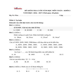 Đề số 4 kiểm tra môn Toán học kỳ 2 ...