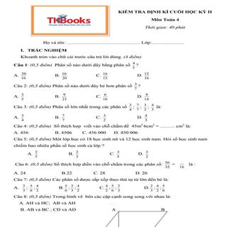 Đề số 4 kiểm tra môn Toán học kỳ 2 ...