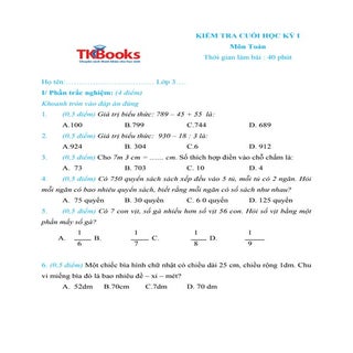 Đề số 5 kiểm tra môn Toán học kỳ 1 ...