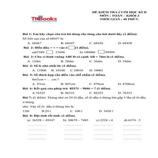 Đề số 5 kiểm tra môn Toán học kỳ 2 ...