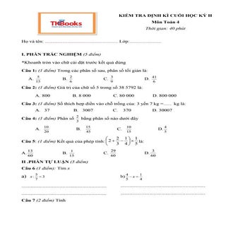 Đề số 5 kiểm tra môn Toán học kỳ 2 ...