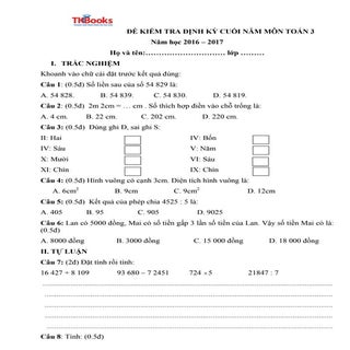 Đề số 6 kiểm tra môn Toán học kỳ 2 ...