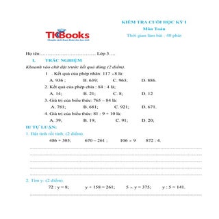 Đề số 7 kiểm tra môn Toán học kỳ 1 ...