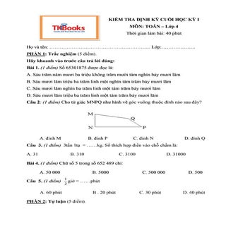 Đề số 7 kiểm tra môn Toán học kỳ 1 ...