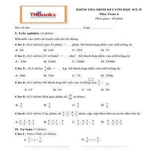 Đề số 7 kiểm tra môn Toán học kỳ 2 ...