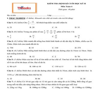 Đề số 8 kiểm tra môn Toán học kỳ 2 ...
