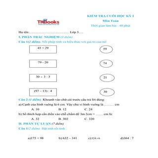 Đề số 9 kiểm tra môn Toán học kỳ 1 ...
