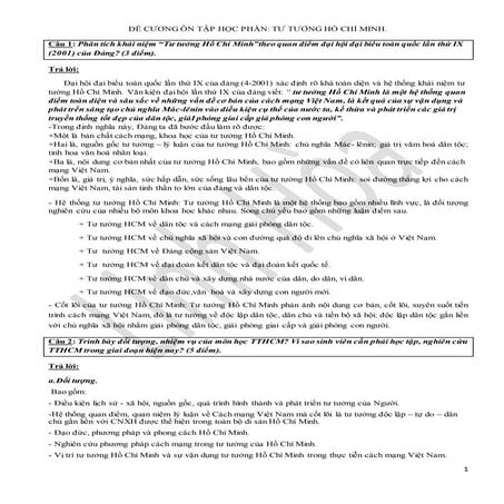 ĐỀ CƯƠNG ÔN TẬP HỌC PHẦN: TƯ TƯỞNG HỒ CHÍ MINH