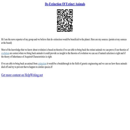 De-Extinction Of Extinct Animals