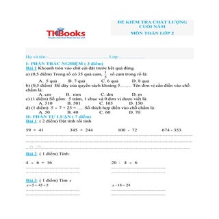 Đề kiểm tra học kỳ 2 môn Toán lớp 2...