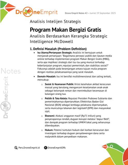 Program Makan Bergizi Gratis Analisis Berdasarkan Kerangka Strategic Intelligence McDowell