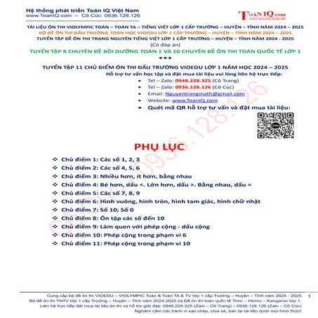 Đề ôn thi Vioedu lớp 1 năm 2024 - 2025 có đáp án