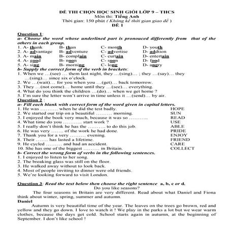Đề thi HSG tiếng anh 9