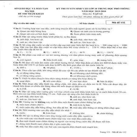 Đề thi tham khảo môn Hóa học vào lớp 10 tại Hà Nội năm 2019