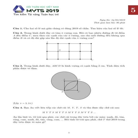 Đề thi VMTC lớp 5 năm 2019 | PDF
