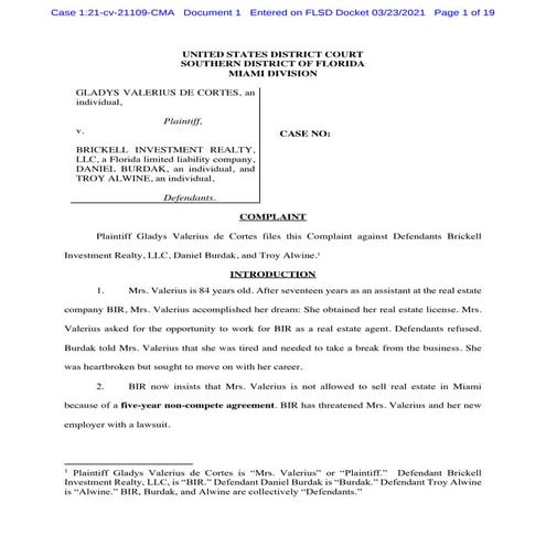 Complaint - Non-Compete Abuse, Defamation, Unpaid Wages