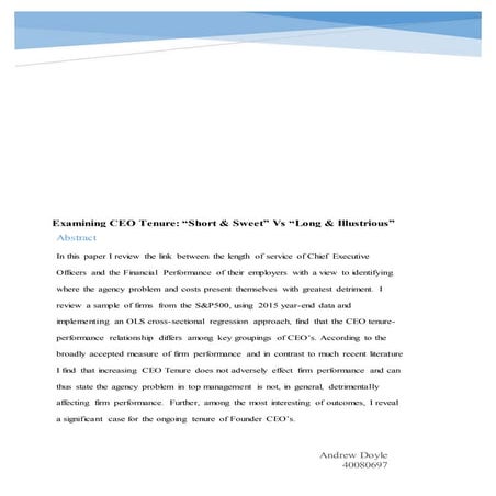Examining CEO Tenure- %22Short & Sweet%22 Vs %22Long & Illustrious%22